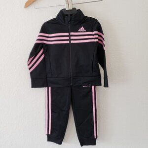 NWT - Adidas Logo 3 Stripe Black and Pink Kids' 2-piece Track Set - Size 2T